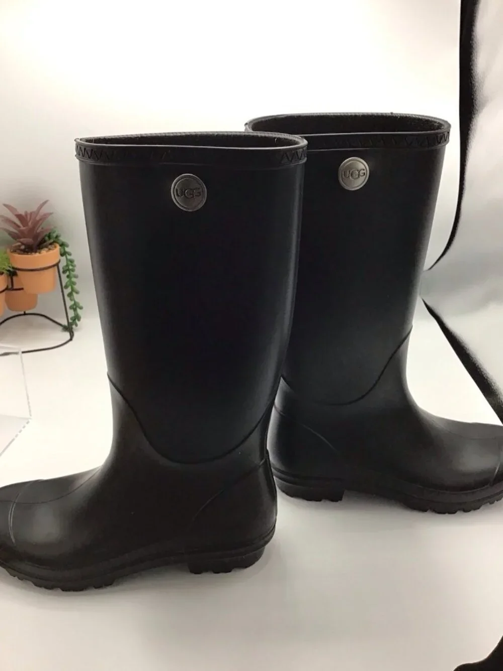 UGG SHELBY MATTE BLACK RUBBER SHEARLING TALL RAINBOOTS WOMEN'S SIZE US 8